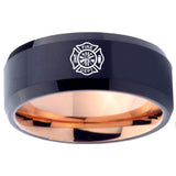 10mm Fire Department Bevel Tungsten Carbide Rose Gold Promise Ring