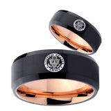 His Hers U.S. Army Bevel Tungsten Rose Gold Custom Ring Set for Men