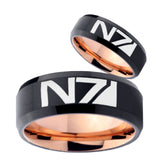 His Hers N7 Designs Bevel Tungsten Rose Gold Custom Ring Set for Men