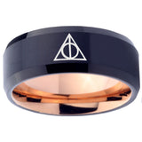 10mm Deathly Hallows Bevel Tungsten Rose Gold Wedding Band Mens