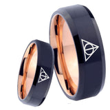 8mm Deathly Hallows Bevel Tungsten Carbide Rose Gold Engagement Ring