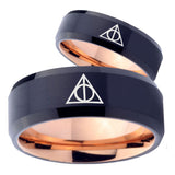 His Hers Deathly Hallows Bevel Tungsten Rose Gold Mens Promise Ring Set