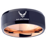 10mm US Air Force Bevel Tungsten Carbide Rose Gold Promise Ring