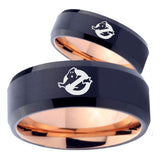 His Hers Ghostbusters Bevel Tungsten Rose Gold Engagement Ring Set