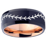 10mm Baseball Bevel Tungsten Carbide Rose Gold Mens Band Ring