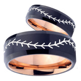 His Hers Baseballs Bevel Tungsten Carbide Rose Gold Promise Ring Set