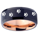 10mm Paw Print Design Bevel Tungsten Rose Gold Anniversary Ring