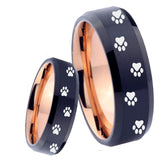 8mm Paw Print Design Bevel Tungsten Rose Gold Custom Ring for Men