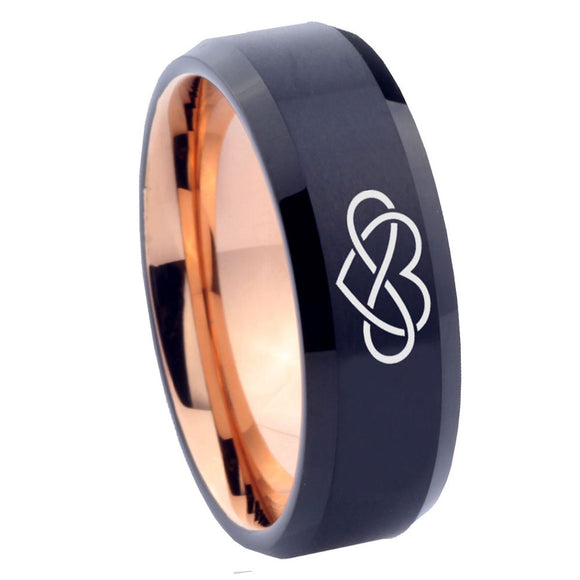 10mm Infinity Love Bevel Tungsten Carbide Rose Gold Men's Band Ring