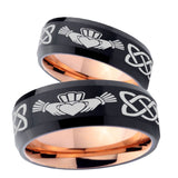 His Hers Irish Claddagh Bevel Tungsten Rose Gold Custom Ring Set for Men