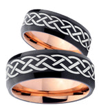 His Hers Celtic Knots Bevel Tungsten Rose Gold Custom Ring Set for Men