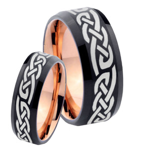 His Hers Celtic Knot Infinity Loves Bevel Tungsten Rose Gold Custom Ring Set for Men