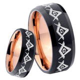8mm Masonic Square and Compass Bevel Tungsten Carbide Rose Gold Men's Ring