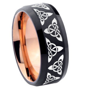 10mm Celtic Knot Bevel Tungsten Rose Gold Mens Wedding Band