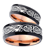 His Hers Celtic Dragons Bevel Tungsten Rose Gold Custom Ring Set for Men