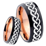 8mm Laser Celtic Knot Bevel Tungsten Carbide Rose Gold Men's Ring