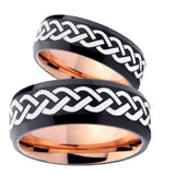 His Hers Laser Celtic Knots Bevel Tungsten Rose Gold Custom Ring Set for Men