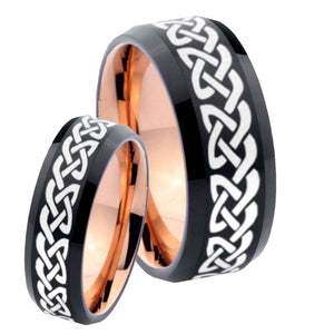His Hers Celtic Knot Loves Bevel Tungsten Rose Gold Custom Ring Set for Men