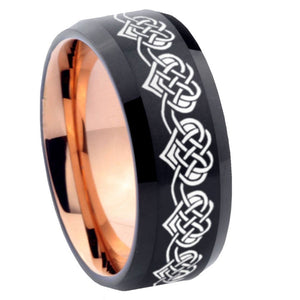 8mm Celtic Knot Heart Bevel Tungsten Carbide Rose Gold Men's Ring