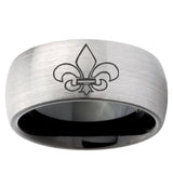 10mm Fleur De Lis Dome Tungsten Carbide Silver Black Engagement Ring