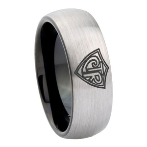 8mm CTR Design Dome Tungsten Carbide Silver Black Mens Ring Engraved