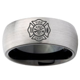 10mm Fire Department Dome Tungsten Carbide Silver Black Personalized Ring