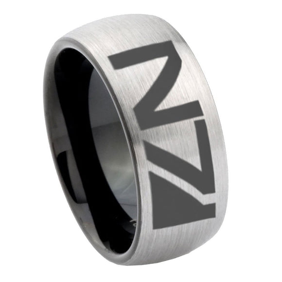 8mm N7 Design Dome Tungsten Carbide Silver Black Wedding Band Mens