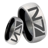 8mm N7 Design Dome Tungsten Carbide Silver Black Wedding Band Mens