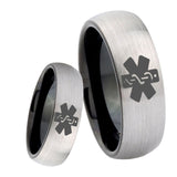 8mm Medical Alert Dome Tungsten Carbide Silver Black Men's Band Ring