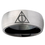 10mm Deathly Hallows Dome Tungsten Carbide Silver Black Mens Wedding Band