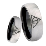 8mm Deathly Hallows Dome Tungsten Carbide Silver Black Custom Ring for Men