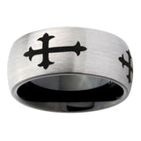 10mm Christian Cross Religious Dome Tungsten Carbide Silver Black Engagement Ring