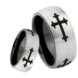 8mm Christian Cross Religious Dome Tungsten Carbide Silver Black Wedding Band Mens