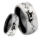 8mm Deer Hunting Dome Tungsten Carbide Silver Black Wedding Band Mens