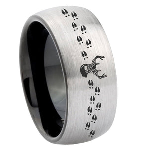 8mm Deer Antler Dome Tungsten Carbide Silver Black Wedding Band Mens