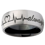 10mm Heart Beat forever Heart always more Dome Tungsten Silver Black Promise Ring