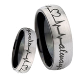 8mm Heart Beat forever Heart always more Dome Tungsten Silver Black Men's Ring