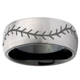 10mm Baseball Dome Tungsten Carbide Silver Black Men's Band Ring