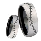 8mm Baseball Dome Tungsten Carbide Silver Black Personalized Ring