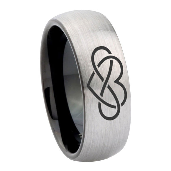 8mm Infinity Love Dome Tungsten Carbide Silver Black Mens Band Ring
