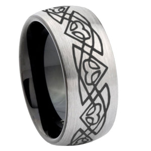 8mm Celtic Braided Dome Tungsten Carbide Silver Black Wedding Band Mens