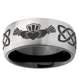 10mm Irish Claddagh Dome Tungsten Carbide Silver Black Engagement Ring