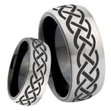 8mm Celtic Knot Dome Tungsten Carbide Silver Black Wedding Band Mens