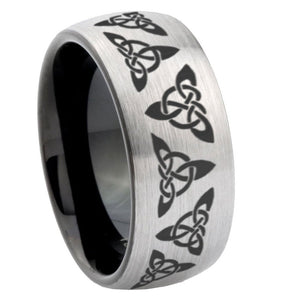 8mm Celtic Knot Dome Tungsten Carbide Silver Black Wedding Band Mens