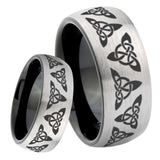 8mm Celtic Knot Dome Tungsten Carbide Silver Black Wedding Band Mens