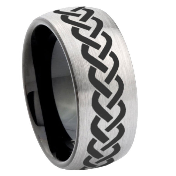 8mm Laser Celtic Knot Dome Tungsten Carbide Silver Black Wedding Band Mens