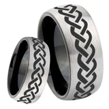 8mm Laser Celtic Knot Dome Tungsten Carbide Silver Black Wedding Band Mens