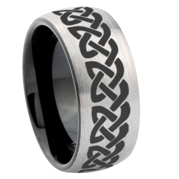 8mm Celtic Knot Love Dome Tungsten Carbide Silver Black Wedding Band Mens