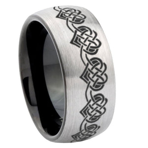 8mm Celtic Knot Heart Dome Tungsten Carbide Silver Black Wedding Band Mens