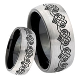 8mm Celtic Knot Heart Dome Tungsten Carbide Silver Black Wedding Band Mens